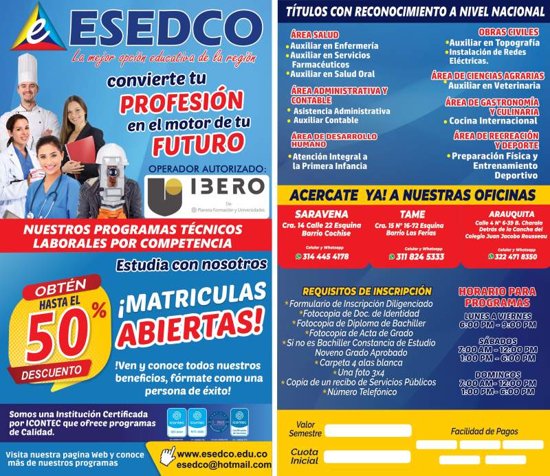Publicidad de ESEDCO Arauca Periodo 2023B